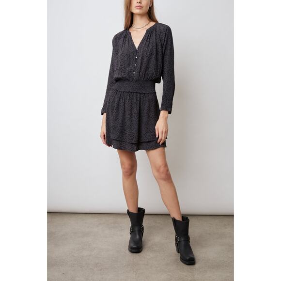 Rails Jasmine Black Shadow Cheetah Print Long Sleeve Mini Dress XS - Picture 1 of 8